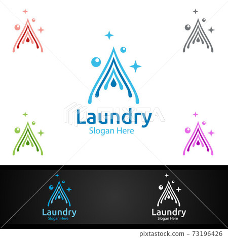 Water Laundry Dry Cleaners Logo with Clothes, Water and Washing Concept 73196426