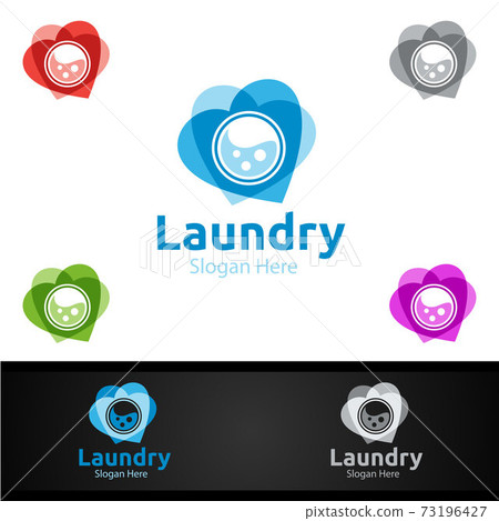 Love Laundry Dry Cleaners Logo with Clothes, Water and Washing Concept 73196427