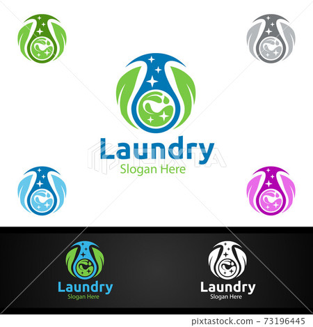 Eco Laundry Dry Cleaners Logo with Clothes, Water and Washing Concept 73196445