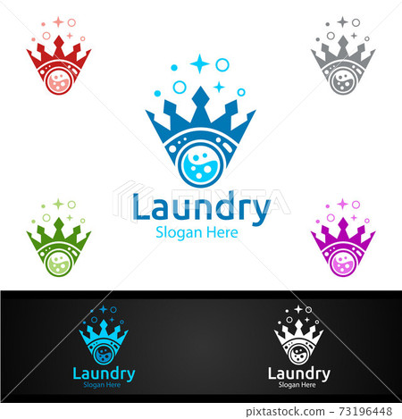 King Laundry Dry Cleaners Logo with Clothes, Water and Washing Concept 73196448