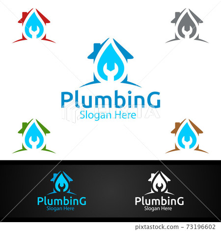 Plumbing Logo with Water and Fix Home Concept 73196602