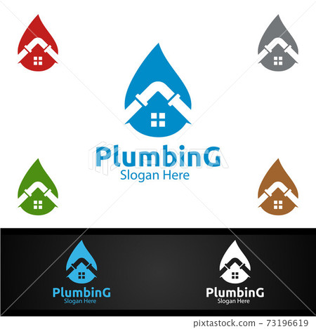 Plumbing Logo with Water and Fix Home Concept 73196619