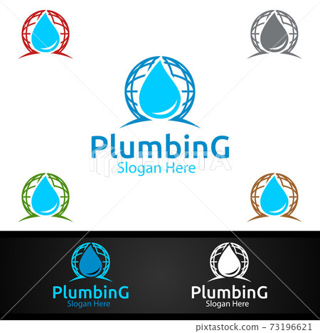 Global Plumbing Logo with Water and Fix Home Concept 73196621