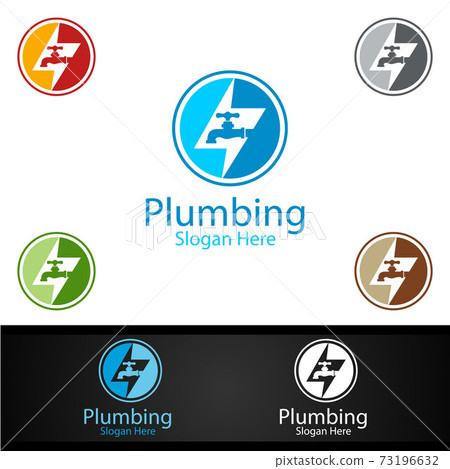 Plumbing Logo with Water and Fix Home Concept Plumbing Logo with Water and Fix Home Concept 73196632