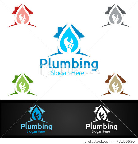 Plumbing Logo with Water and Fix Home Concept Plumbing Logo with Water and Fix Home Concept 73196650