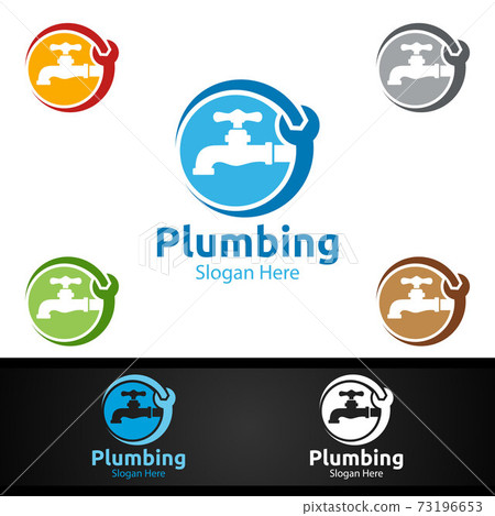 Plumbing Logo with Water and Fix Home Concept Plumbing Logo with Water and Fix Home Concept 73196653