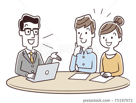 Vector illustration material: Couples, couples receiving explanations from male staff Vector illustration material: Couples, couples receiving explanations from male staff 73197072