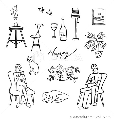 Illustration of men and women enjoying stay home 73197480