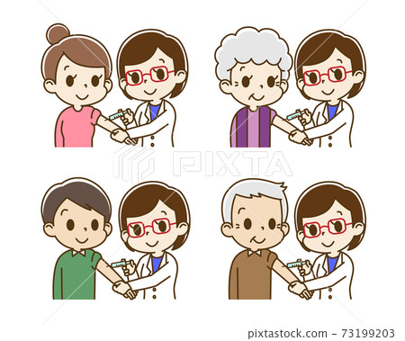 一組由女性醫生為疫苗接種的人(成人) 一組由女性醫生為疫苗接種的人(成人) 73199203