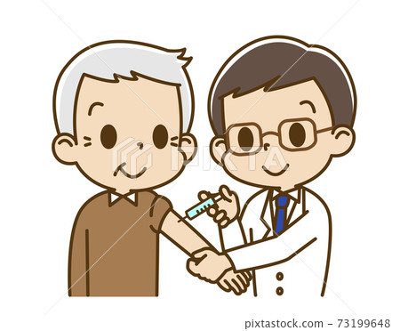 Elderly men vaccinated by a male doctor 73199648