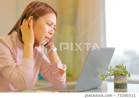 A woman with an expression of finding a mistake and what to do A woman with an expression of finding a mistake and what to do 73200311