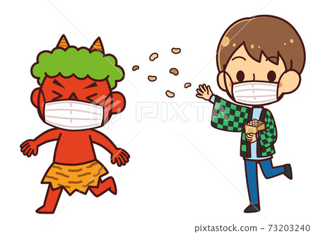 一個戴著面具和播種豆的男孩的插圖 一個戴著面具和播種豆的男孩的插圖 73203240