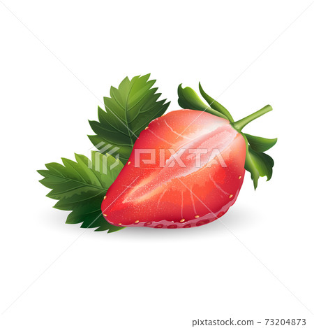 Ripe strawberry half on a white background. 73204873