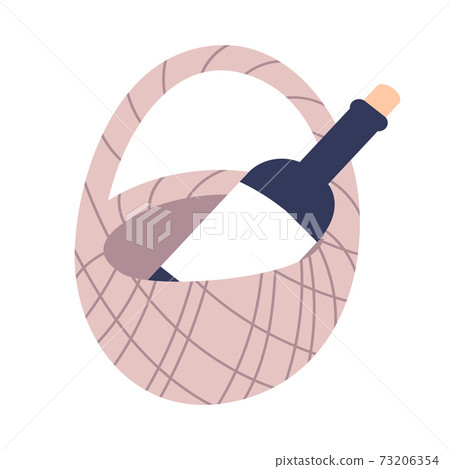 A bottle of wine in a wicker basket, isolated on a white background. vector illustration 73206354