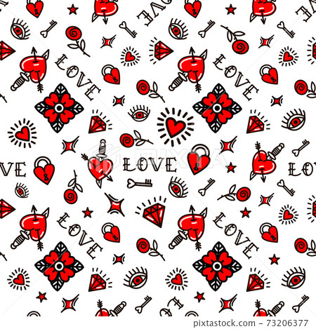 Valentines Day in old school style pattern Valentines Day in old school style pattern 73206377