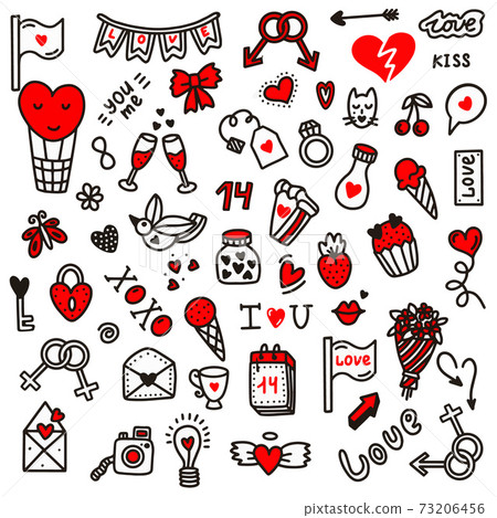 Valentines day love set. doodle style. 73206456