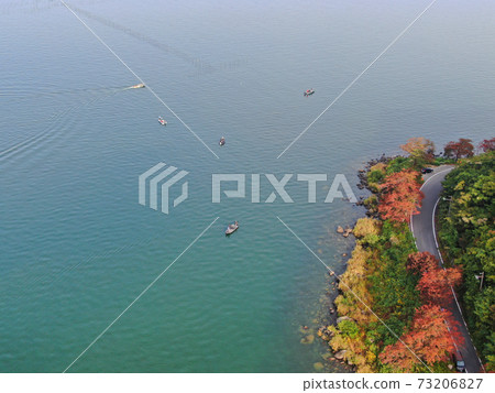 Aerial view of fishing scenery of Lake Biwa 73206827