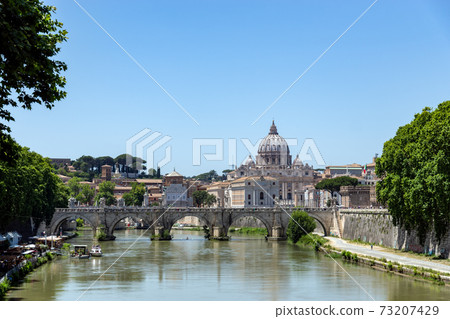 Sant'angelo bridge and St. Peter's Basilica - Rome, Italy Sant'angelo bridge and St. Peter's Basilica - Rome, Italy 73207429