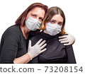 Girl and woman in medical protective mask 73208154