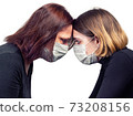 Girl and woman in medical protective mask 73208156