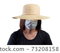 Woman in medical protective mask and hat 73208158