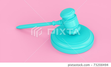 3D rendering blue gavel, Judge Hammer on pink background 73208494