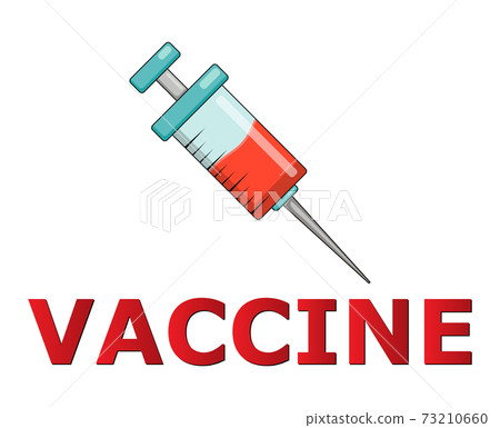 Covid-19 vaccine icon. Symbol of vaccination against coronavirus. Vector illustration with syringe isolated on white background. Covid-19 vaccine icon. Symbol of vaccination against coronavirus. Vector illustration with syringe isolated on white background. 73210660