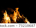Fire flames on a black background. Abstract fiery texture. Realistic fire flames burn movement frame. Texture for Design. The texture of fire. Fire flames background. Blazing campfire. Sensitive 73210687