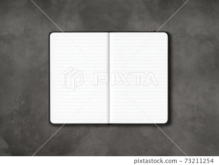 Black open lined notebook isolated on dark concrete background 73211254