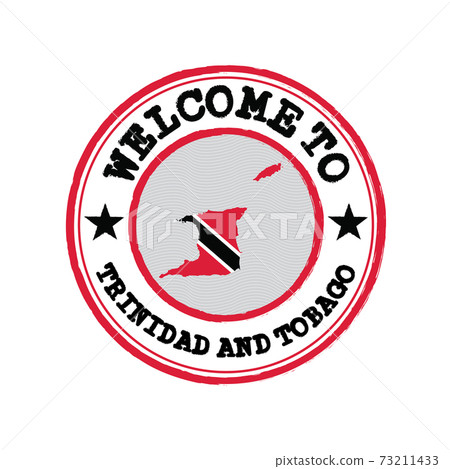 Vector stamp of welcome to Trinidad and Tobago with map outline of the nation in center. 73211433