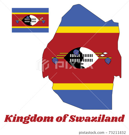 Map outline and flag of Swaziland, with name text Kingdom of Swaziland. 73211832