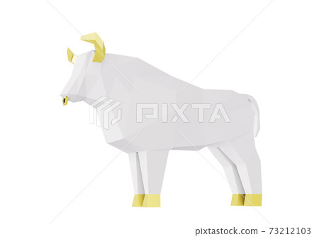 Low poly White Paper Bull, folded paper animal figurine, a symbol of the new year 2021, 3d render Low poly White Paper Bull, folded paper animal figurine, a symbol of the new year 2021, 3d render 73212103