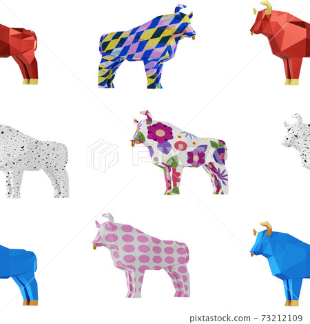 Seamless pattern of colored Bulls, 3d render Seamless pattern of colored Bulls, 3d render 73212109