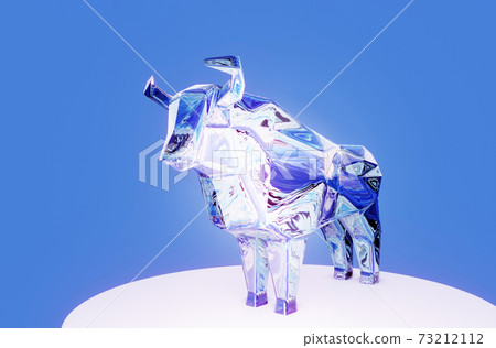 figurine of polygonal Stylized Bull on a stand, a symbol of the new year 2021, 3d render 73212112