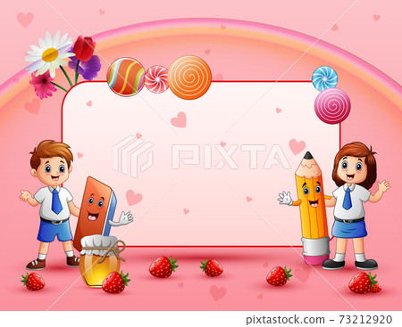 Sweet card with happy school children 73212920