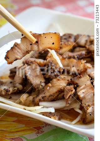 Salted Pork Pepper Black Pepper Onion Slices Salted Pork Belly 塩湯けのブタ肉 Salted Pork Pepper Black Pepper Onion Slices Salted Pork Belly 塩湯けのブタ肉 73213443