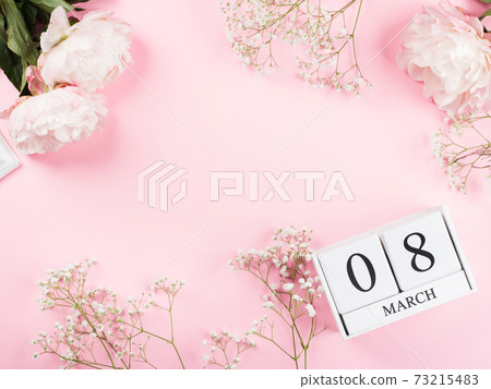 Beautiful pink floral background with peonies 73215483