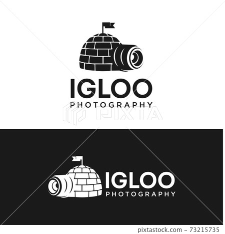 Igloo House With Photography Camera Lens Logo Design Template Vector with a black and white background Igloo House With Photography Camera Lens Logo Design Template Vector with a black and white background 73215735