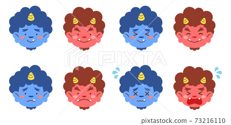 Various facial expression illustrations of red and blue demons Various facial expression illustrations of red and blue demons 73216110
