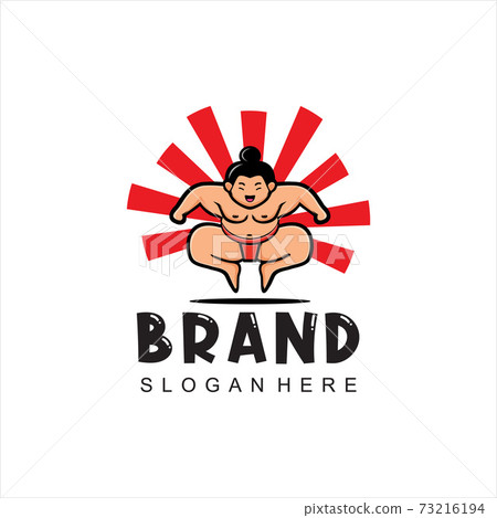 Sumo wrestler Logo sign, Fat, overweight man, Traditional sport of Japan. Branding Identity Corporate vector logo design Flat Style  73216194