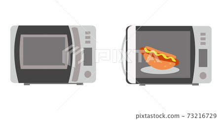 Microwave oven with closed door and microwave oven with hot dog Flat vector illustration 73216729