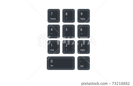 Number 0(zero), 1(one), 2(two), 3(three), 4(four), 5(five), 6(six), 7(seven), 8(eight), 9(nine) and Del computer key button vector isolated on white background. 73218882
