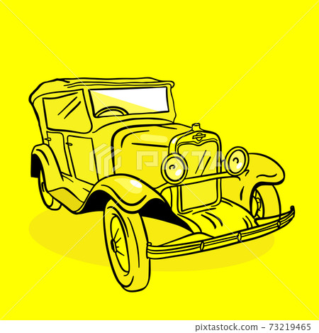 Retro car sketch on yellow background. Vintage vector illustration. Retro car sketch on yellow background. Vintage vector illustration. 73219465