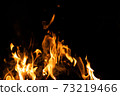 Fire flames on a black background. Abstract fiery texture. Realistic fire flames burn movement frame. Texture for Design. The texture of fire. Fire flames background. Blazing campfire. Sensitive 73219466