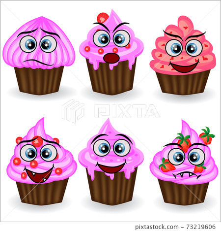 Cute and colorful kawaii style muffin emoticons collection expressing different emotions or feelings. Cute and colorful kawaii style muffin emoticons collection expressing different emotions or feelings. 73219606