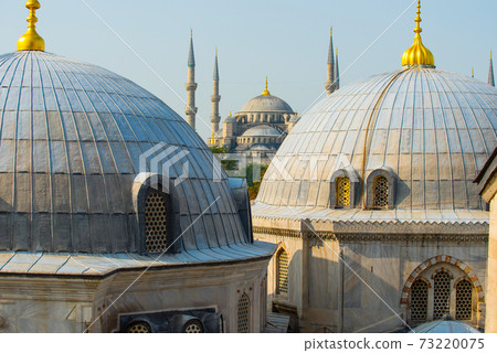 View from Hagia Sofia over the roofs on the Blue Mosque - Istanbul, Turkey 73220075