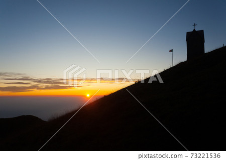 Dawn at the little church, mount Grappa landscape, Italy Dawn at the little church, mount Grappa landscape, Italy 73221536