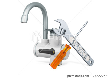 Service and repair of instant electric hot water heater, 3D rendering Service and repair of instant electric hot water heater, 3D rendering 73222246
