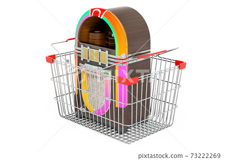 Classic jukebox inside shopping basket, 3D rendering 73222269