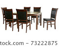 Dining Table and chairs isolated on white background. Luxury and modern dining table sets in different style and sizes. Stone table top, tempered glass, wooden table top and comfortable dining chairs. 73222875